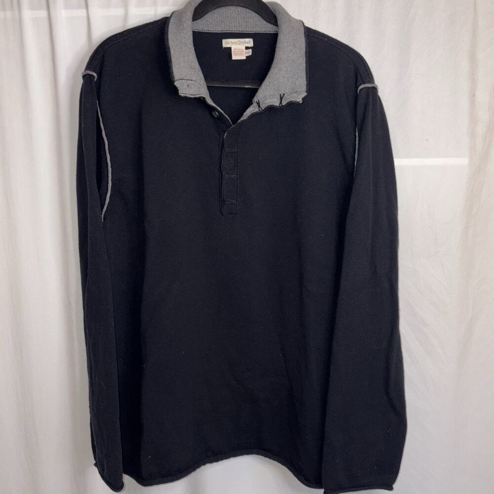 Carbon 2 Cobalt Mens Size XXL Pullover Sweater Black Raw Edge Cashmere Cotton